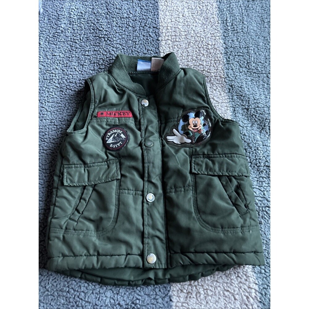 Disney Mickey Mouse Toddler Puffer Vest Green 2T Snap Closure